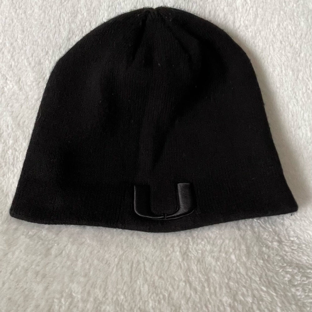 Miami Hurricanes black-on-black beanie